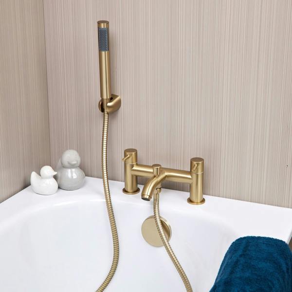 Flode Kumla | Bath Shower Mixer | Including Handset and Holder | Brushed Brass