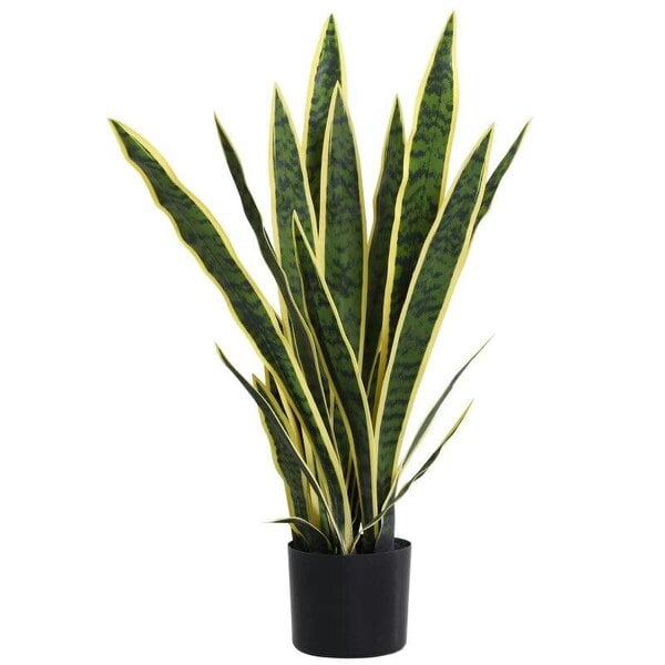 Bobobiy Artificial Snake Plant 21 Variegated Leaves Fake Plant in Pot Indoor Outdoor Decor Green