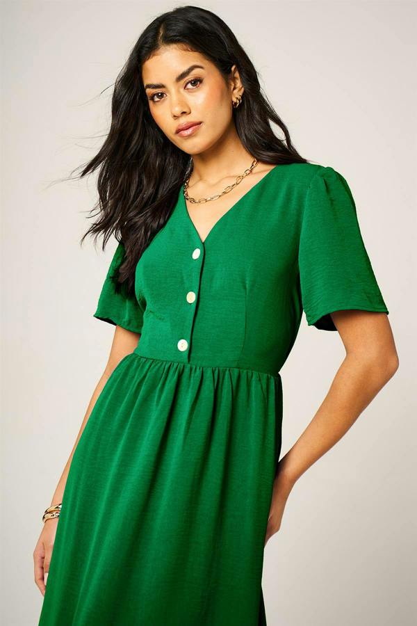 FS Collection Button Front Midi Dress In Green
