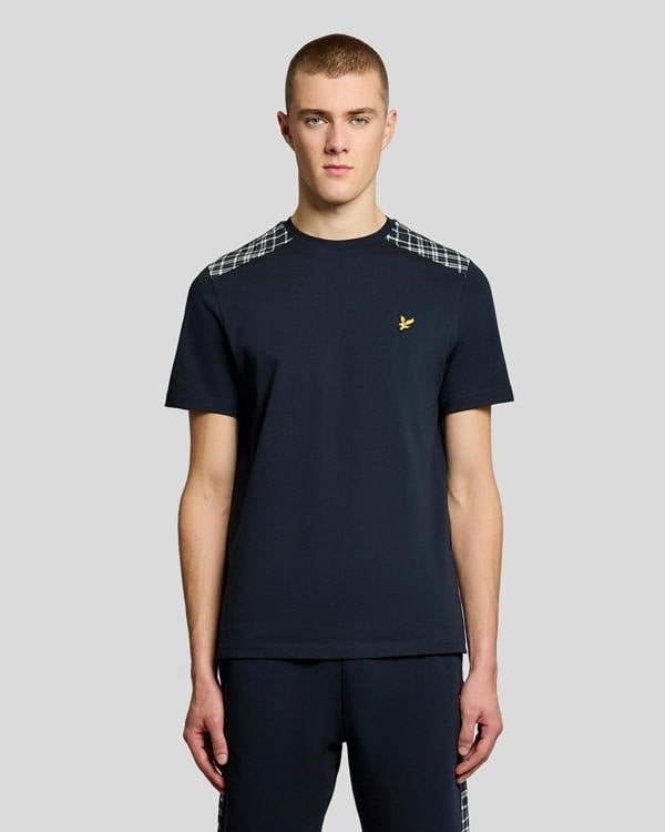 Lyle & Scott Check Panelled Mens T-Shirt - Z271 Dark Navy | CHO | Designer Mens Short Sleeve T-Shirts