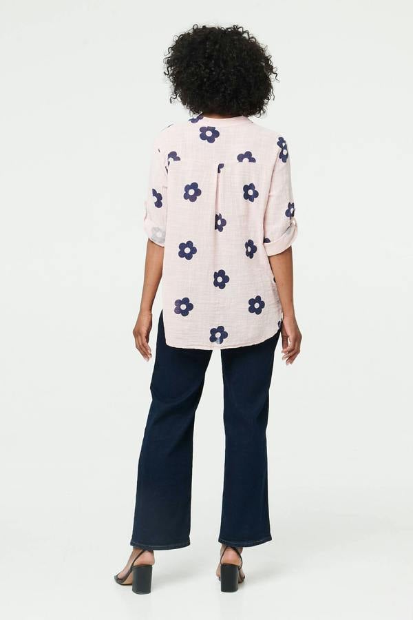 Pink | Floral 3/4 Sleeve Button Relaxed Blouse