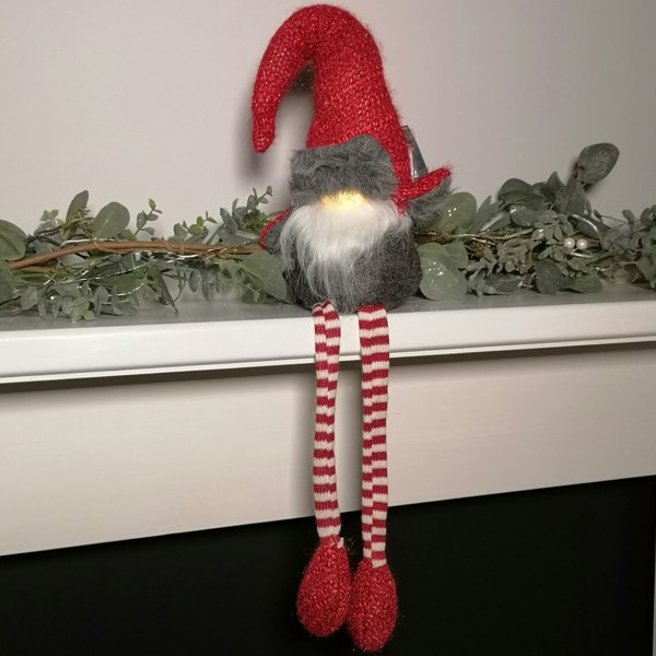 Samuel Alexander 72cm Lit Plush Christmas Gonk with Dangly Legs & Aviator Hat in Red & Grey