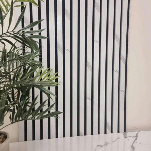 Panel Haus White Marble Colour Slatted Wood Wall Panels - 240cm x 60cm