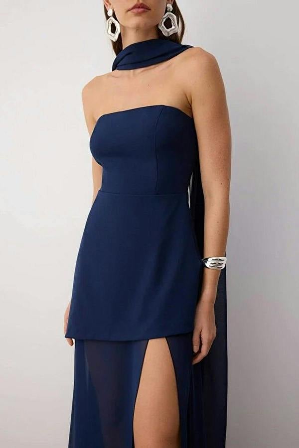 WOVCOR Woven Maxi Evening Dress with Shawl Detail