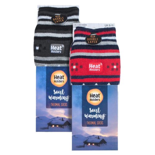 Heat Holders 2 Pairs Mens Thermal Slipper Socks 2.6 TOG Non Slip Double Layer Warm Socks