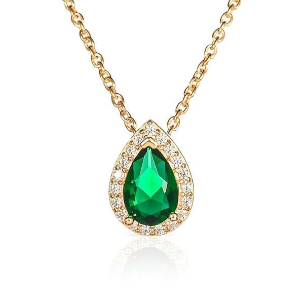 namana Gold Plated 925 Sterling Silver Green Pear Drop Halo Pendant Necklace for Women