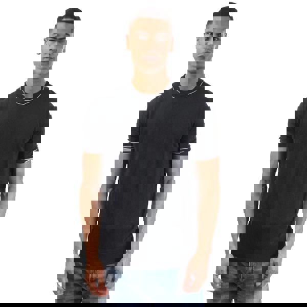 Boss Mens H-Jiovanni Tipped Short-Sleeved Sweater Top - Blue