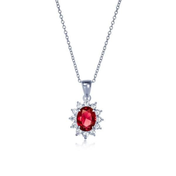 namana 925 Sterling Silver Red Cubic Zirconia Oval Halo Pendant Necklace