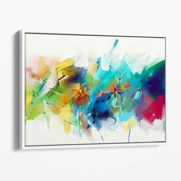 Artze Wall Art Abstract Colourful Pink Blue Yellow Wall Art Canvas Print