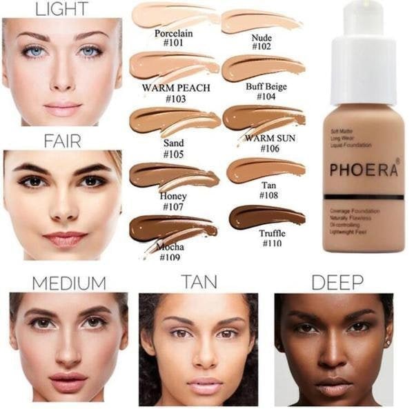 Phoera Flawless Matte Liquid Foundation - Full Coverage Oil-Free Makeup - 30ml