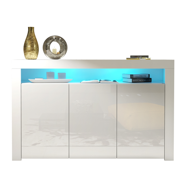 Mex Furniture 155cm Sideboard TV Stand Cupboard Cabinet – White High Gloss Doors with Free LED