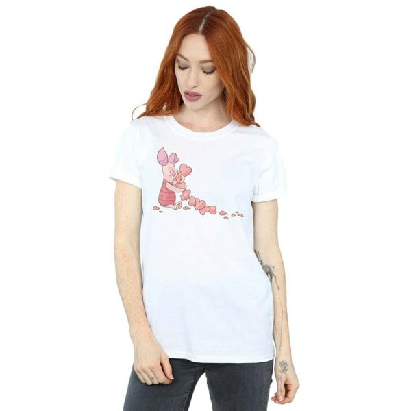 Disney Womens/Ladies Winnie The Pooh Piglet Chain Of Hearts Cotton Boyfriend T-Shirt - White