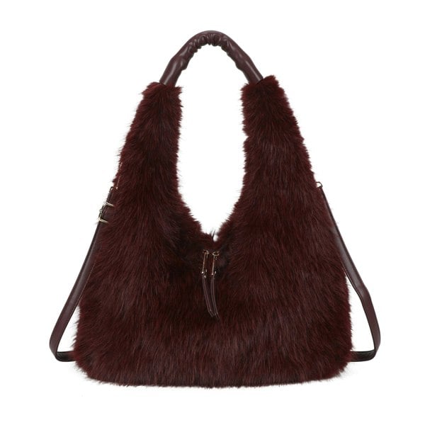 Kitise Spacious Faux Fur Hobo Shoulder Bag Crossbody Strap