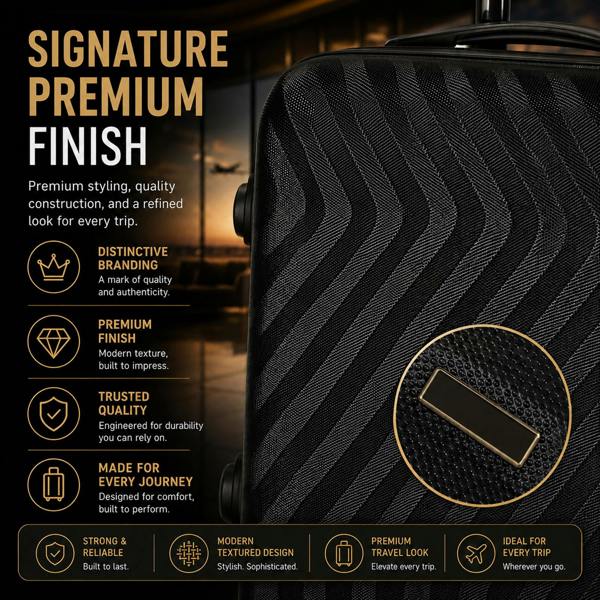 Gr8 Home 3 Piece Hard Shell Luggage Suitcase Set Cabin Medium Large TSA Lock Black