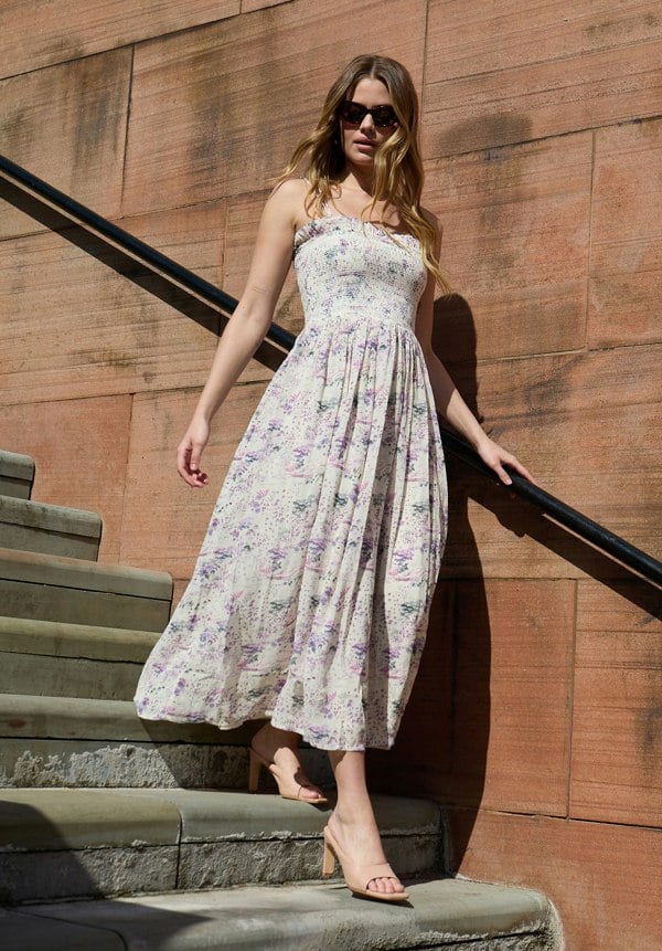 Annie Smocked Wonderland Floral Print Maxi Dress In Multi - image 1