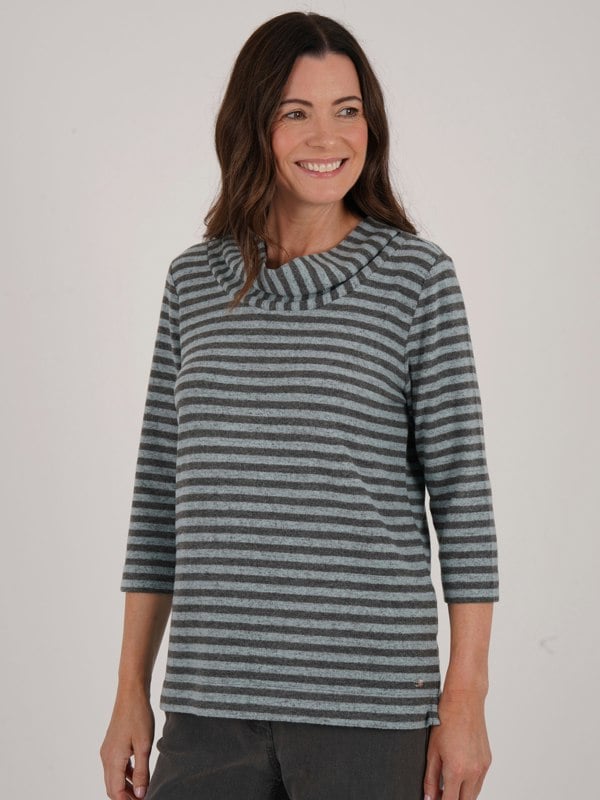 TIGI-Wear Yarn Dye Stripe Drape Cowl Neck Top