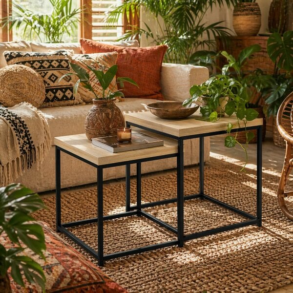 Wyld Haus Vattesa Wooden Oak Finish Set Of 2 Nesting Coffee Tables