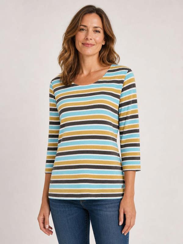 PennyPlain Striped Top - Ivory With Greens