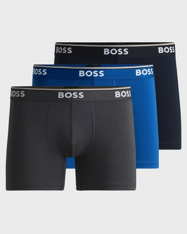 BOSS Orange Power Three Pack Mens Stretch Cotton Boxer Briefs With Logos NOS - Open Blue 487