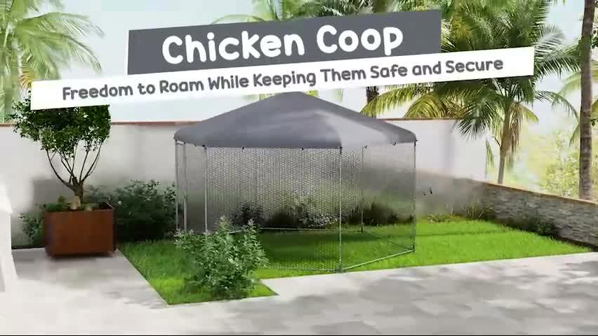 PawHut Walk-in Chicken Run w/ Cover, for 10-15 Chickens, Hens, Rabbits, Ducks