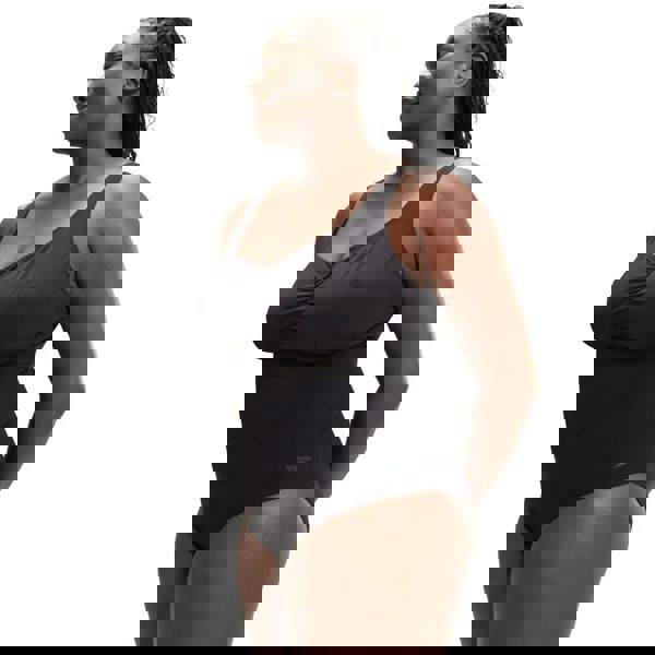 Black Speedo AquaNite plus size swimsuit with ruched neckline