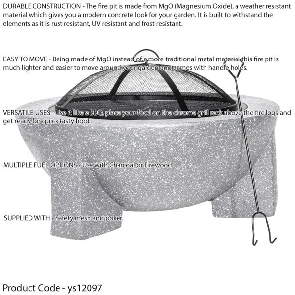 75cm Light Grey Round Fire Pit Wood Burner & BBQ Grill Party Garden Heater - LoopsDirect