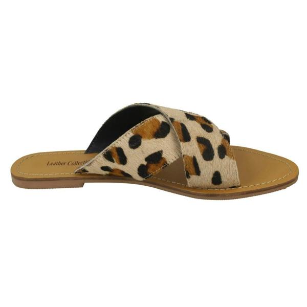 Leather Collection Ladies Leather Collection Flat Cross Over Mules F00236