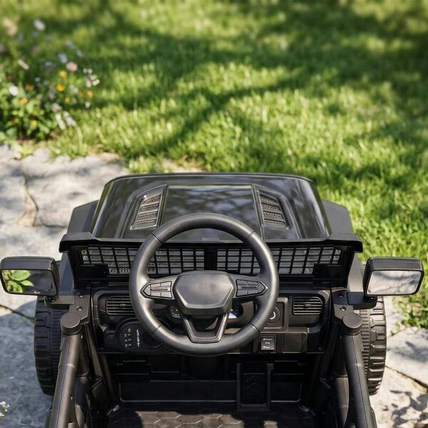 12V Electric Car for Kids with Remote, Dual Motors, Rear Suspension, Soft Start, Music, Lights for 3-8 Years, Black