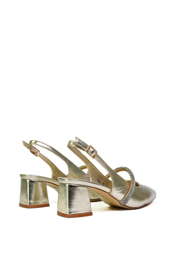 XY LONDON Slingback Strappy Pointed Toe Diamante Mid Block Heels