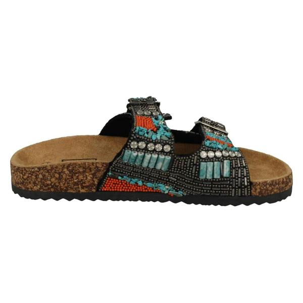 Down to Earth Ladies Down To Earth Dual Buckle Strap Beaded Mule Sandals F00251