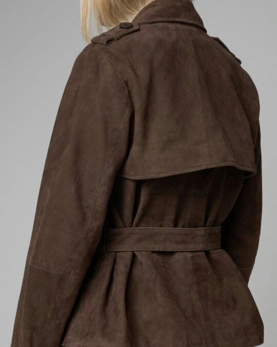 Barneys Originals Women's Cropped Real Suede Trench Coat