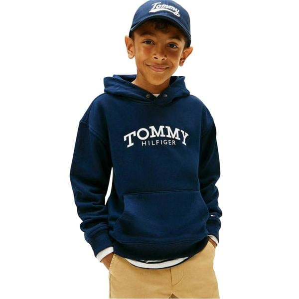 Tommy Hilfiger Childrens/Kids Logo Hooded Drawstring Hoodie - Night Navy - 