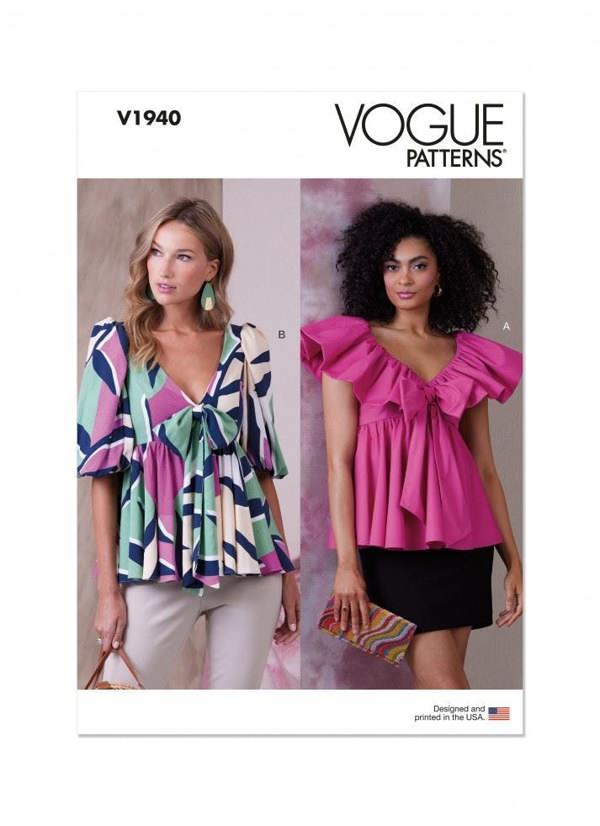 Vogue Sewing Pattern 1940, Tops for Women, A5 (6-8-10-12-14) - Intermediate