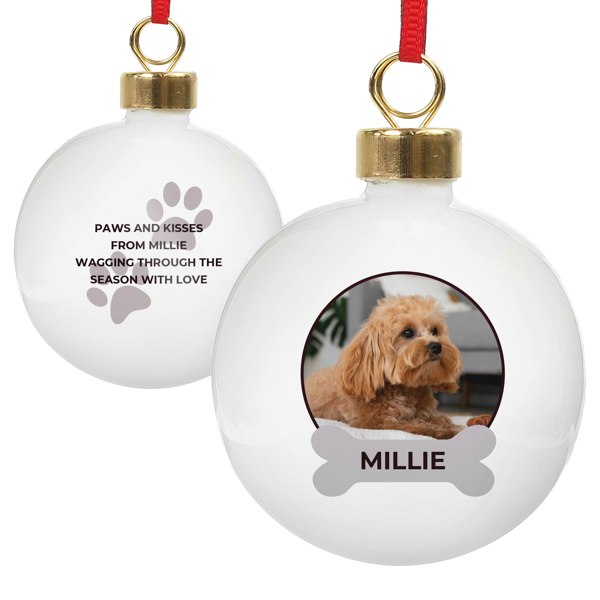 Personalised Memento Company Personalised Photo Upload Dog Christmas Bauble