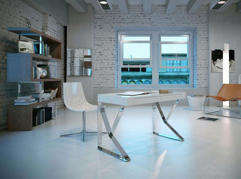 Angel Cerdá White Wood and Chromed Steel Desk 3014