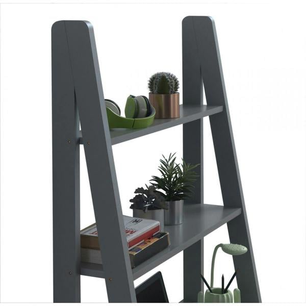 Timber Art Design Riva Ladder Bookcase with 5 Tier Shelves & Overhanging Desk Shelf