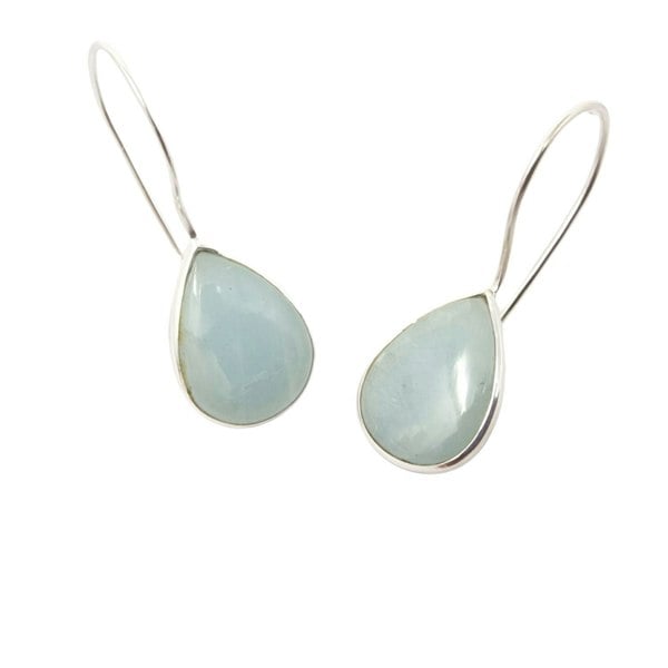 Aquamarine March Birthstone Silver Drop Wire Earrings