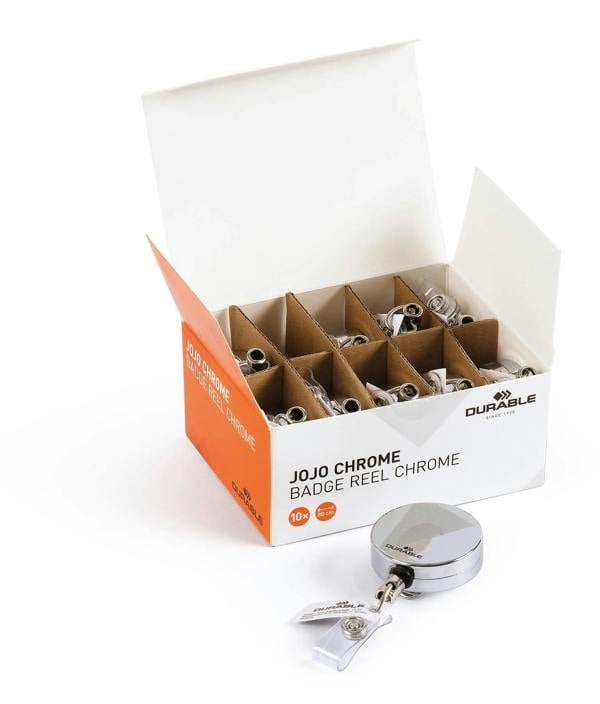 Durable Secure Retractable Chrome Badge Reels for ID & Keys | 10 Pack | Silver