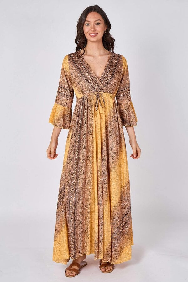 Boho Paisley Maxi Dress – Adjustable Tie Waist