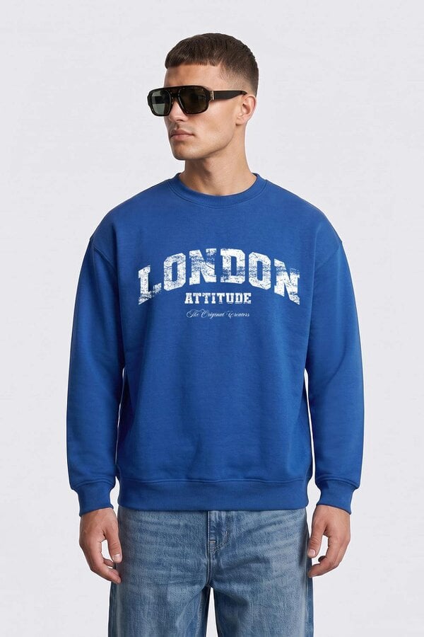 London Attitude Relaxed Fit Collegiate Graphic Sweatshirt in White