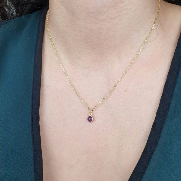 Mini February Amethyst Birthstone Charm Gold Plated Chain