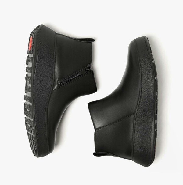 FitFlop F-MODE FLATFORM Womens Zip Ankle Boots All Black