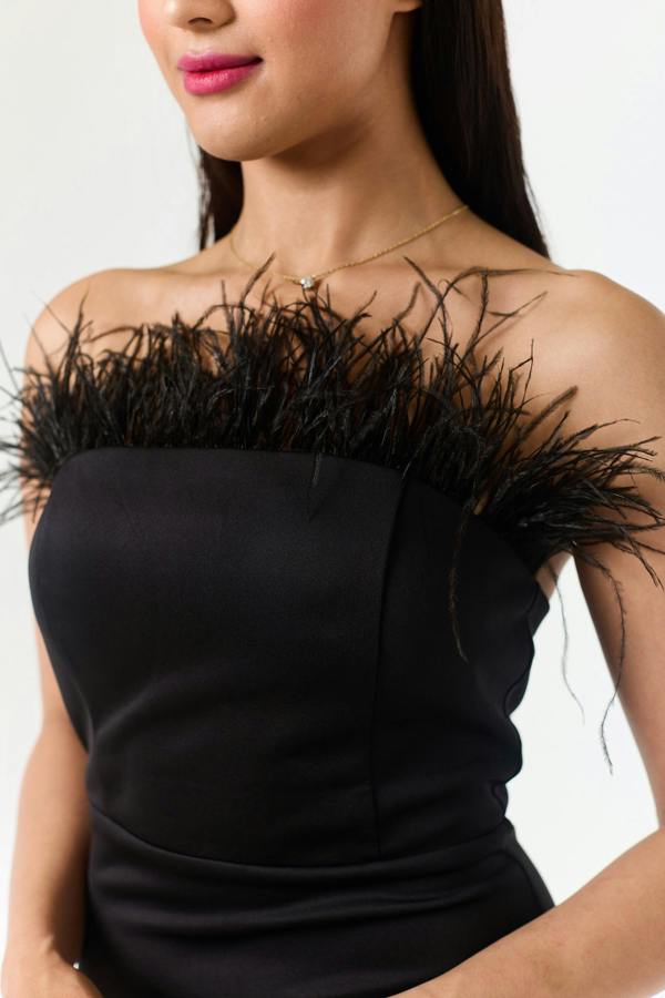 LuvForever Black Bandeau Side Slit Maxi Dress