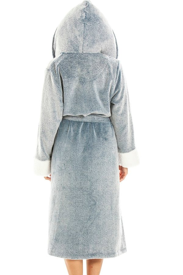 Camille Womens Jade Deep Pile Full Length Fleece Bathrobe with Sherpa Lined Hood & Cuffs