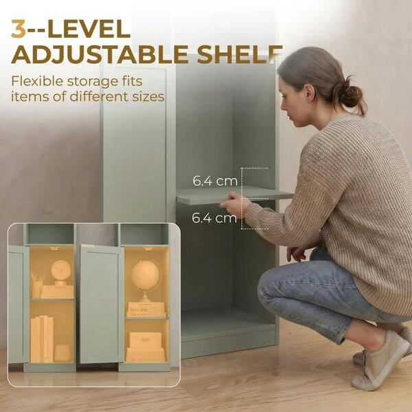 Bookcase Adjustable Shelf Bookshelf Anti-Tip Hardware 6-Tier Storage Cabinet Light Green