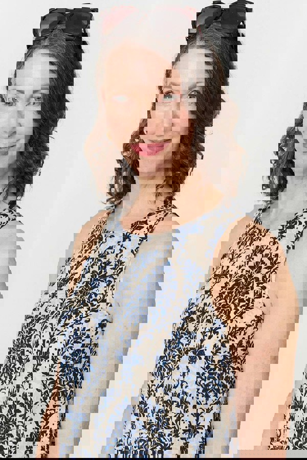 Navy | Baroque Print Sleeveless Mini Dress
