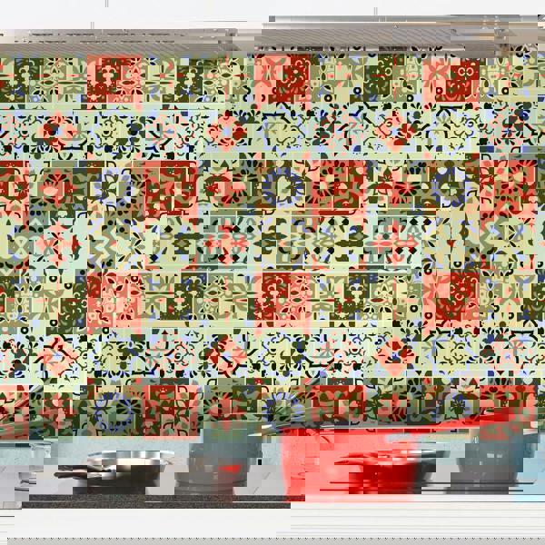 WT1564 - Bahia Burnt Orange and Beige Moroccan Wall Tile Sticker Set - 15 cm x 15 cm - 24 pcs