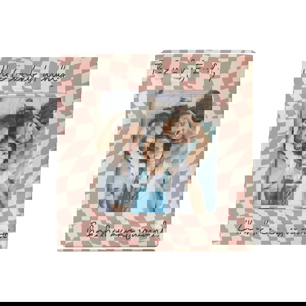 Personalised Memento Company Personalised Pink Checkerboard Ceramic 4x4 Frame