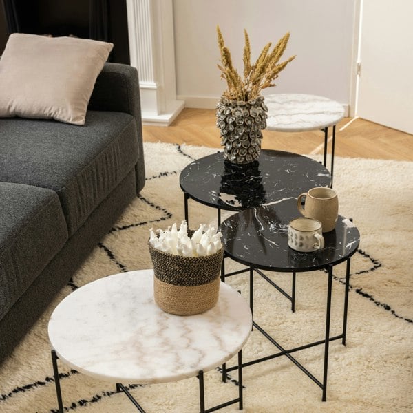 Furniture To Go Avila Side Table with Black Polished Marble Stone 52x40cm