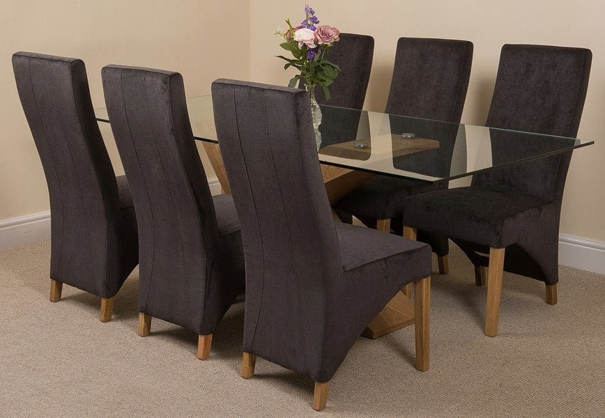 That's Furniture Valencia Oak Large Glass Dining Table & Lola Fabric Chairs